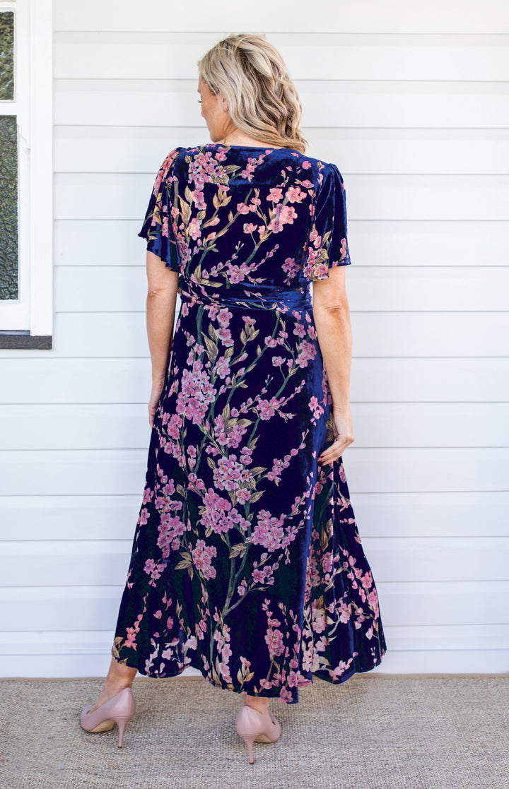 Violet Dress in blossom blue velvet