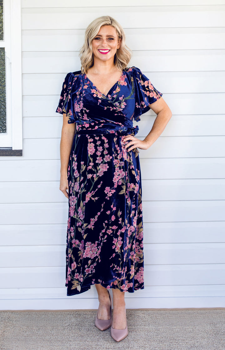 Violet Dress in blossom blue velvet
