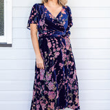 Violet Dress in blossom blue velvet