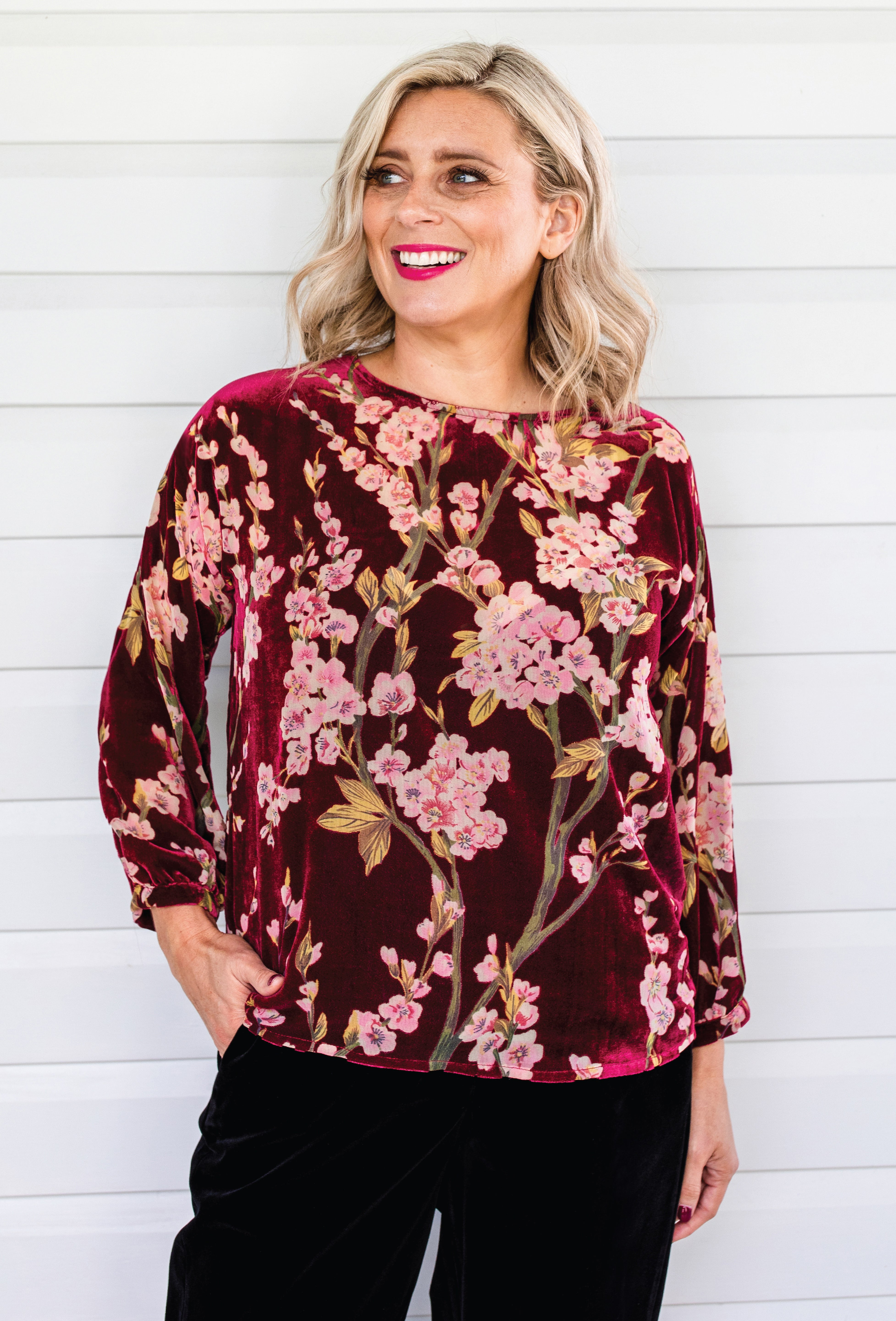 Velvet Violet Top in Blossom Wine by Maiocchi – feminine and bold.