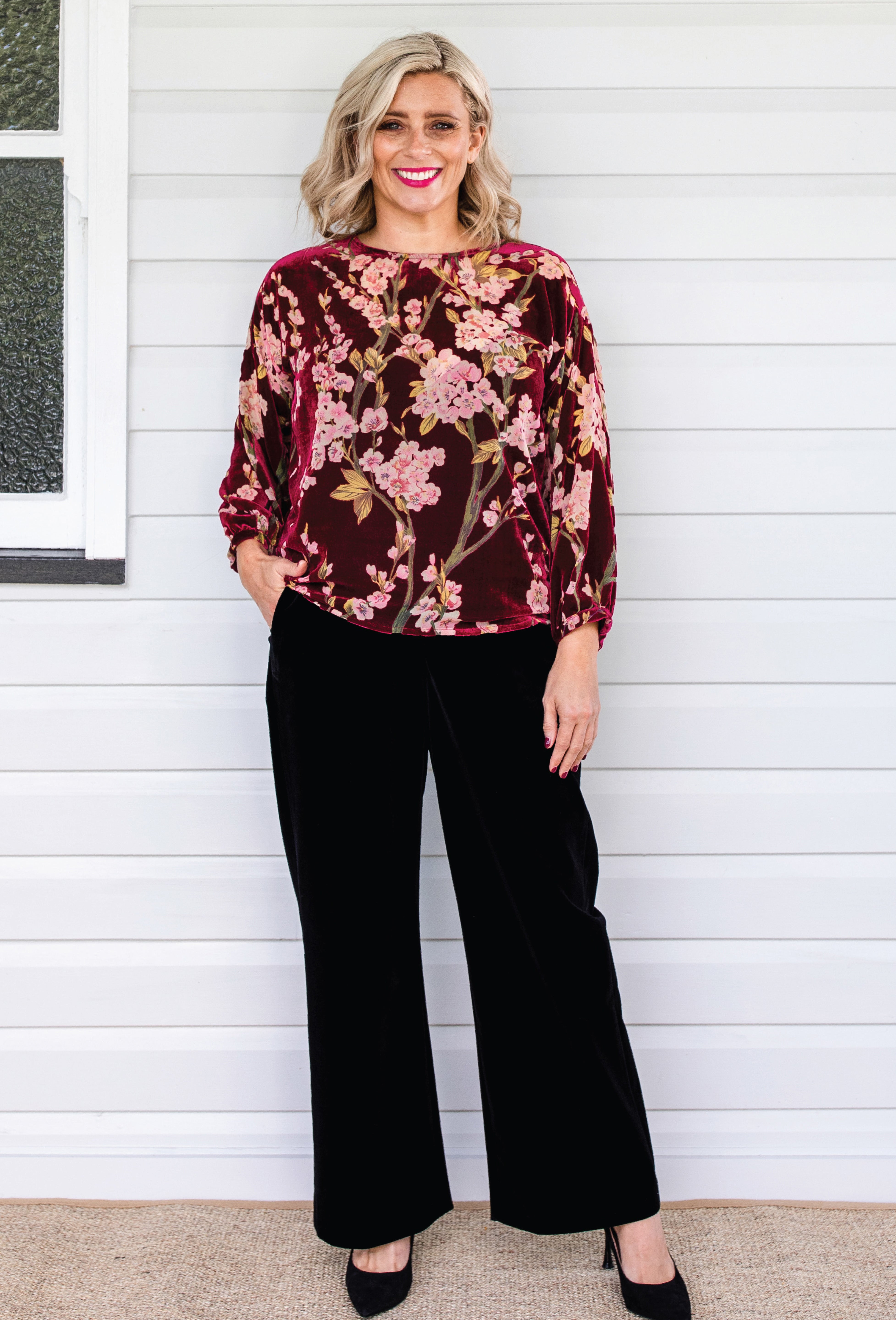 Maiocchi Blossom Wine Velvet Violet Top, perfect for layering or stand-alone style.
