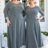 Zoe Dress 3/4 Sleeve in black stripes