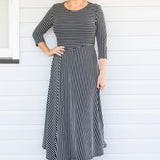 Zoe Dress 3/4 Sleeve in black stripes