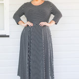 Zoe Dress 3/4 Sleeve in black stripes
