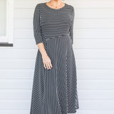 Zoe Dress 3/4 Sleeve in black stripes