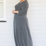 Zoe Dress 3/4 Sleeve in black stripes