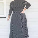 Zoe Dress 3/4 Sleeve in black stripes