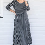 Zoe Dress 3/4 Sleeve in black stripes