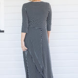 Zoe Dress 3/4 Sleeve in black stripes