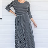 Zoe Dress 3/4 Sleeve in black stripes