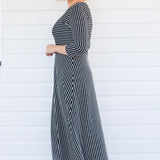 Zoe Dress 3/4 Sleeve in black stripes