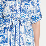 Alison Shirt Dress in patchwork blue
