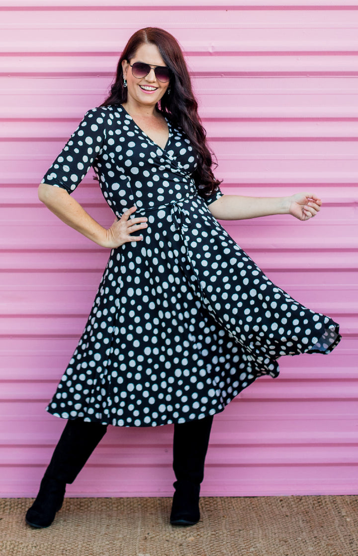 Lucinda Dress in polka dotty black