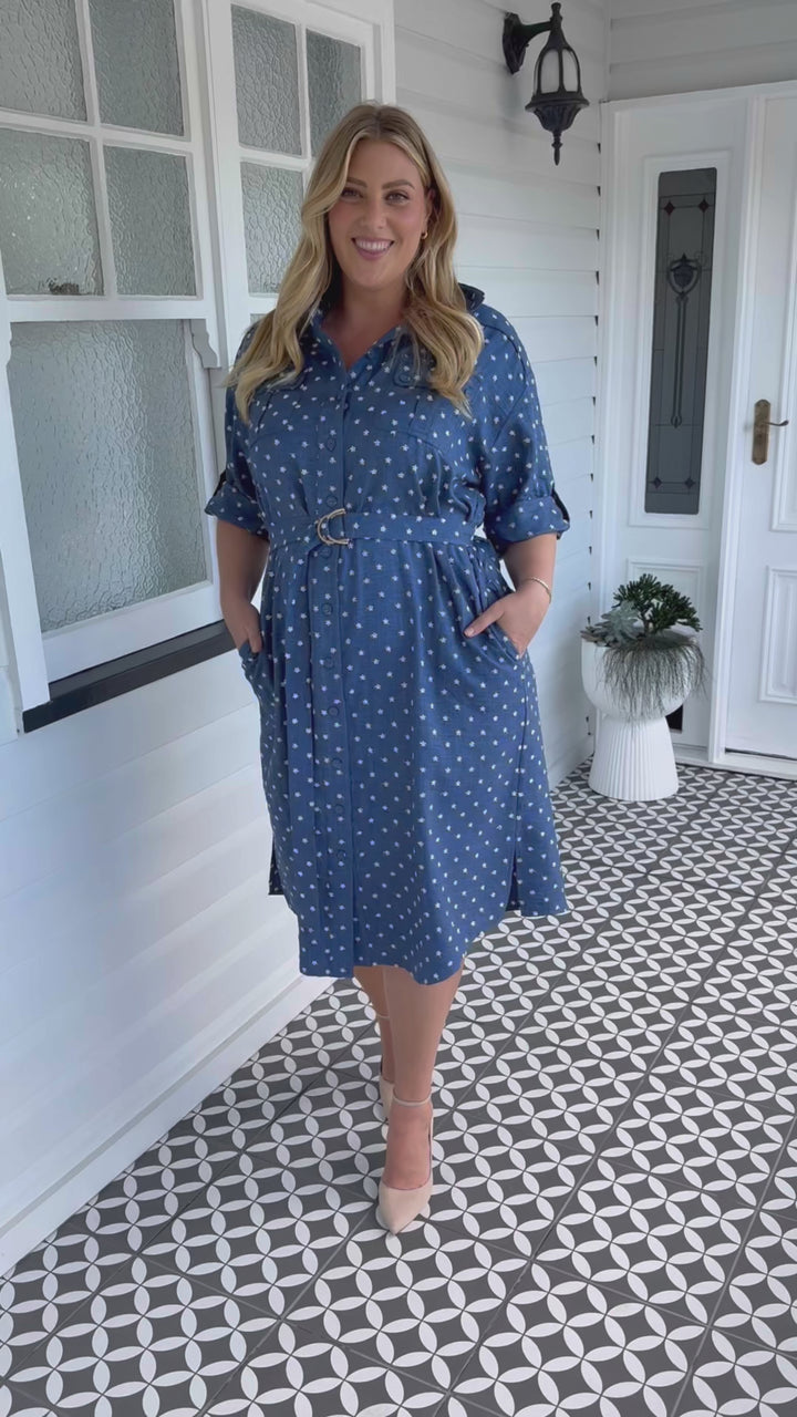 Alison Shirt Dress in floral denim