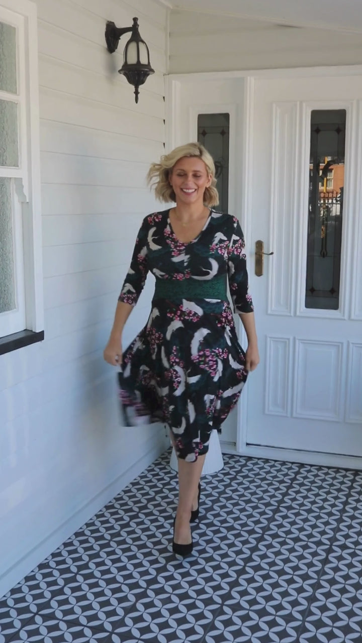 Heidi Dress in birds of a feather black