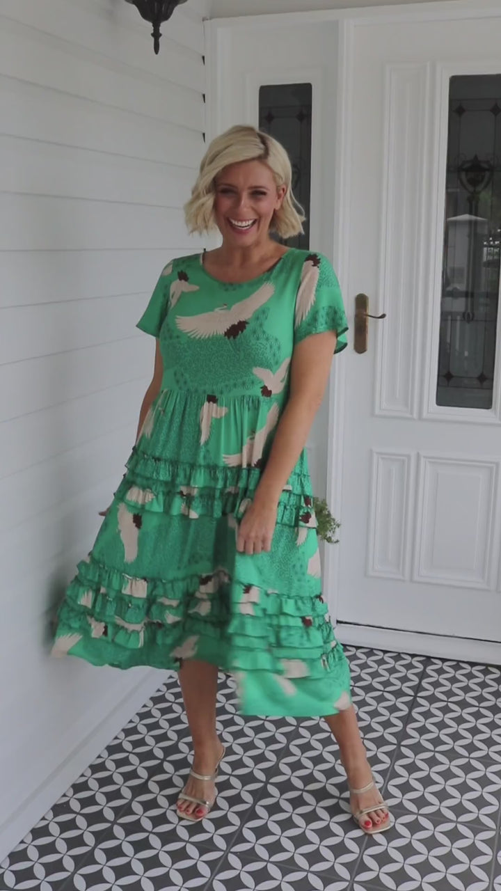 Tiffany Dress in poetry in motion green