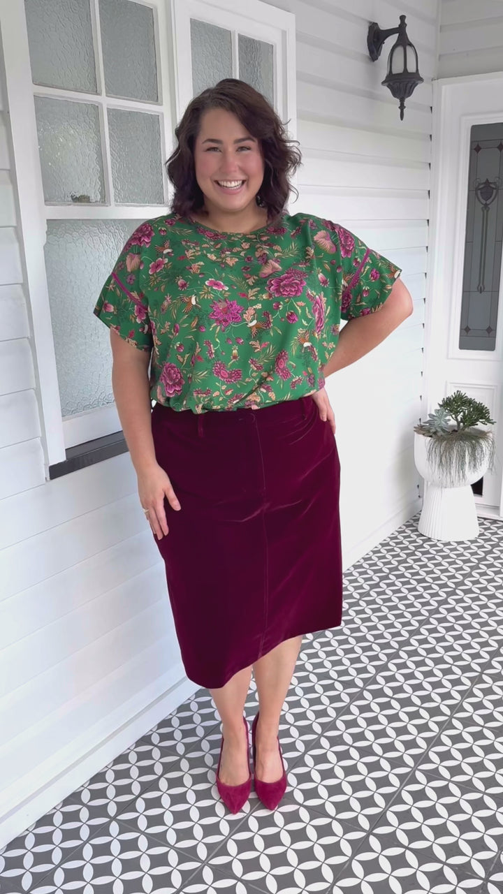 PRE-ORDER Bianca Skirt in wine velvet