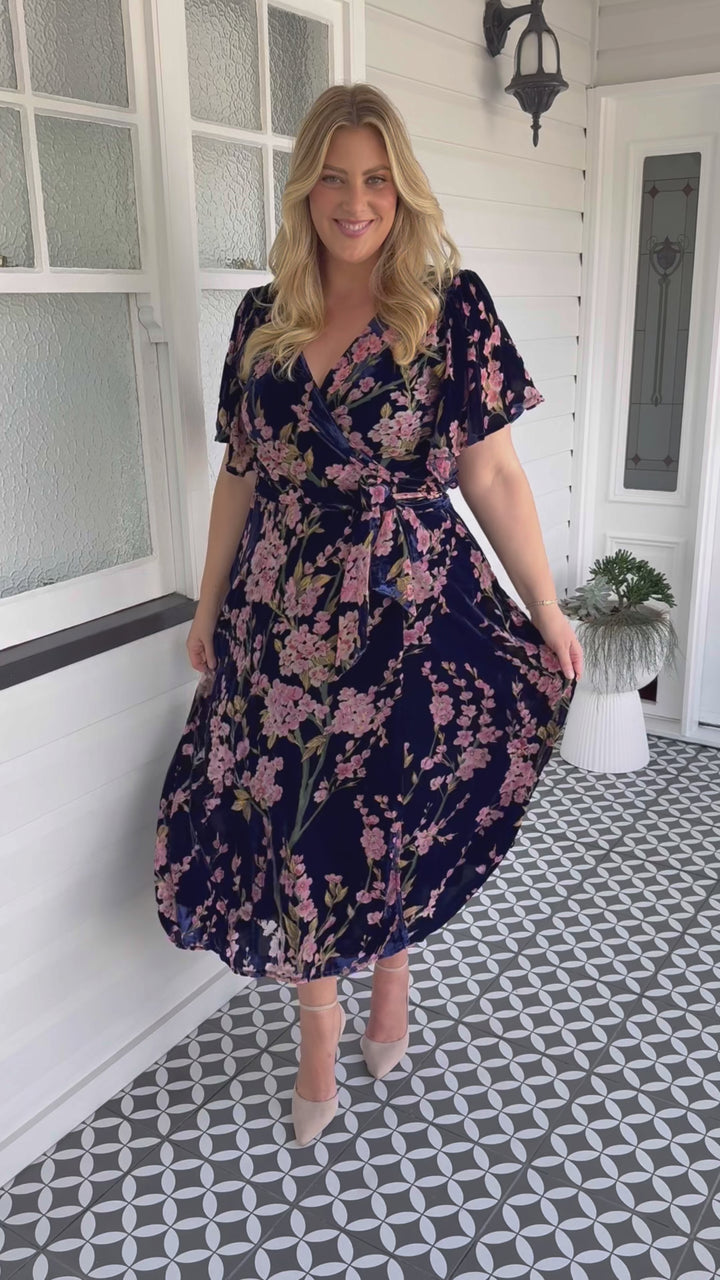 Violet Dress in blossom blue velvet