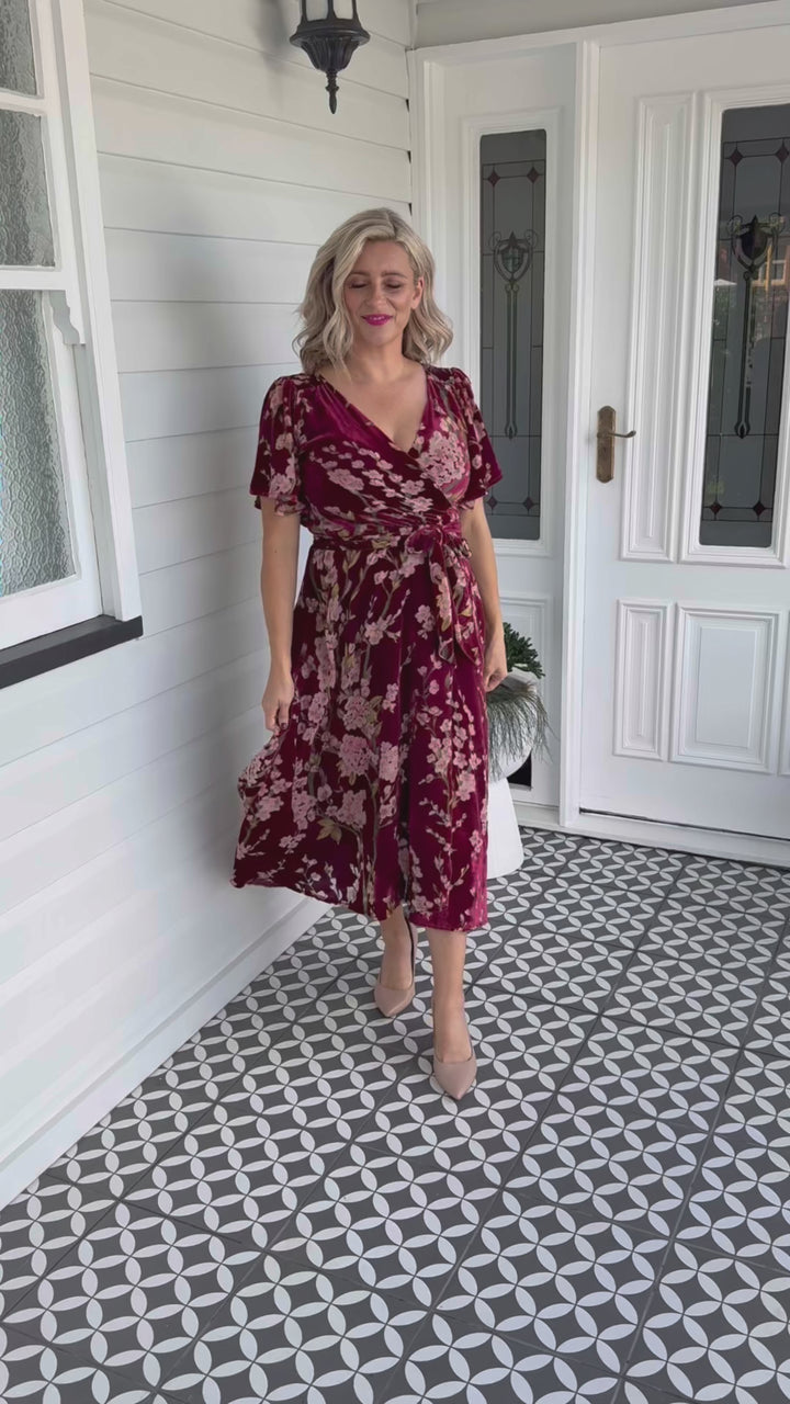 Violet Dress in blossom wine velvet