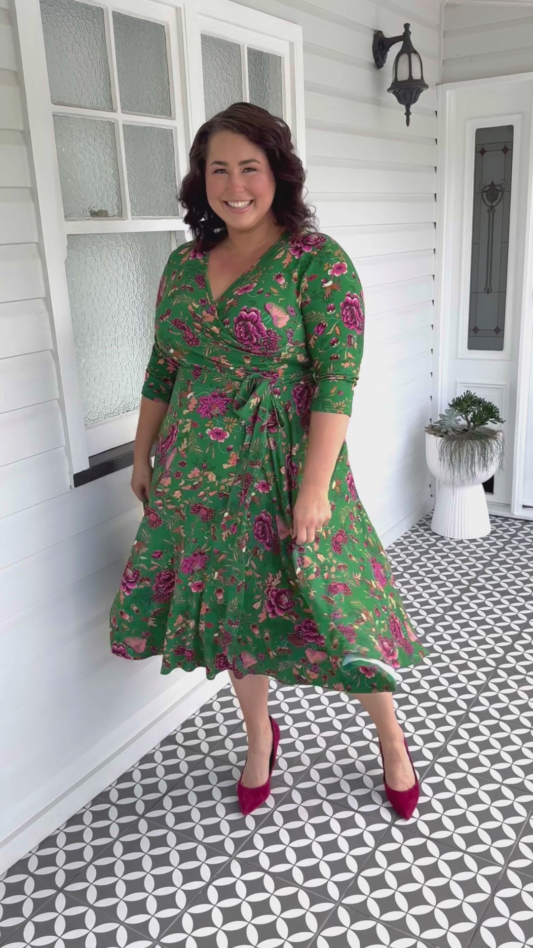 Lucinda Dress in flights of fancy green