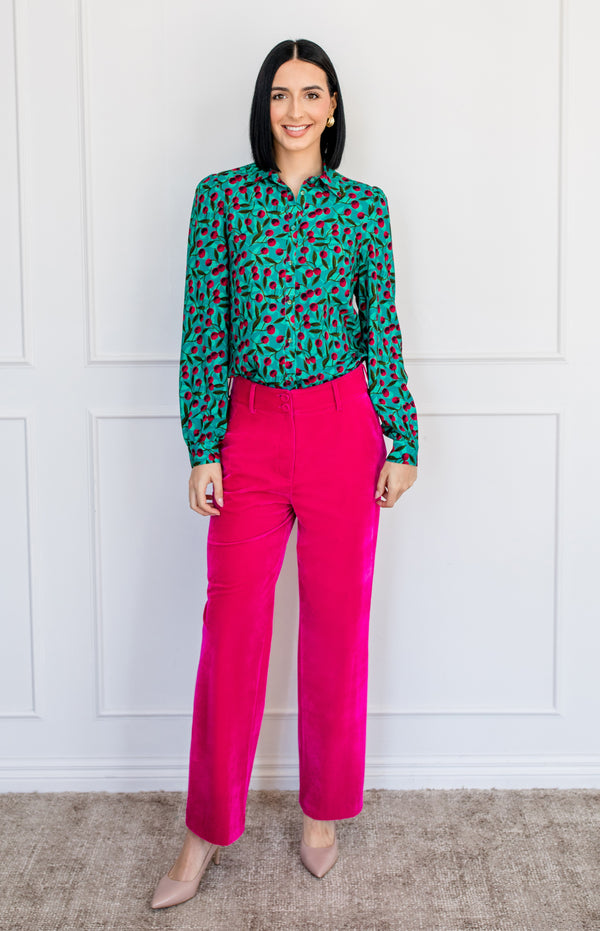 Cherry Velvet Pant in fuchsia