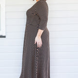 Zoe Dress 3/4 Sleeve in sienna stripe