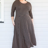 Zoe Dress 3/4 Sleeve in sienna stripe
