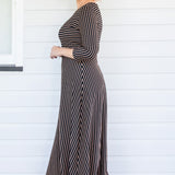 Zoe Dress 3/4 Sleeve in sienna stripe