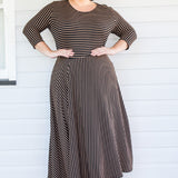 Zoe Dress 3/4 Sleeve in sienna stripe