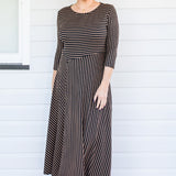 Zoe Dress 3/4 Sleeve in sienna stripe
