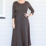 Zoe Dress 3/4 Sleeve in sienna stripe