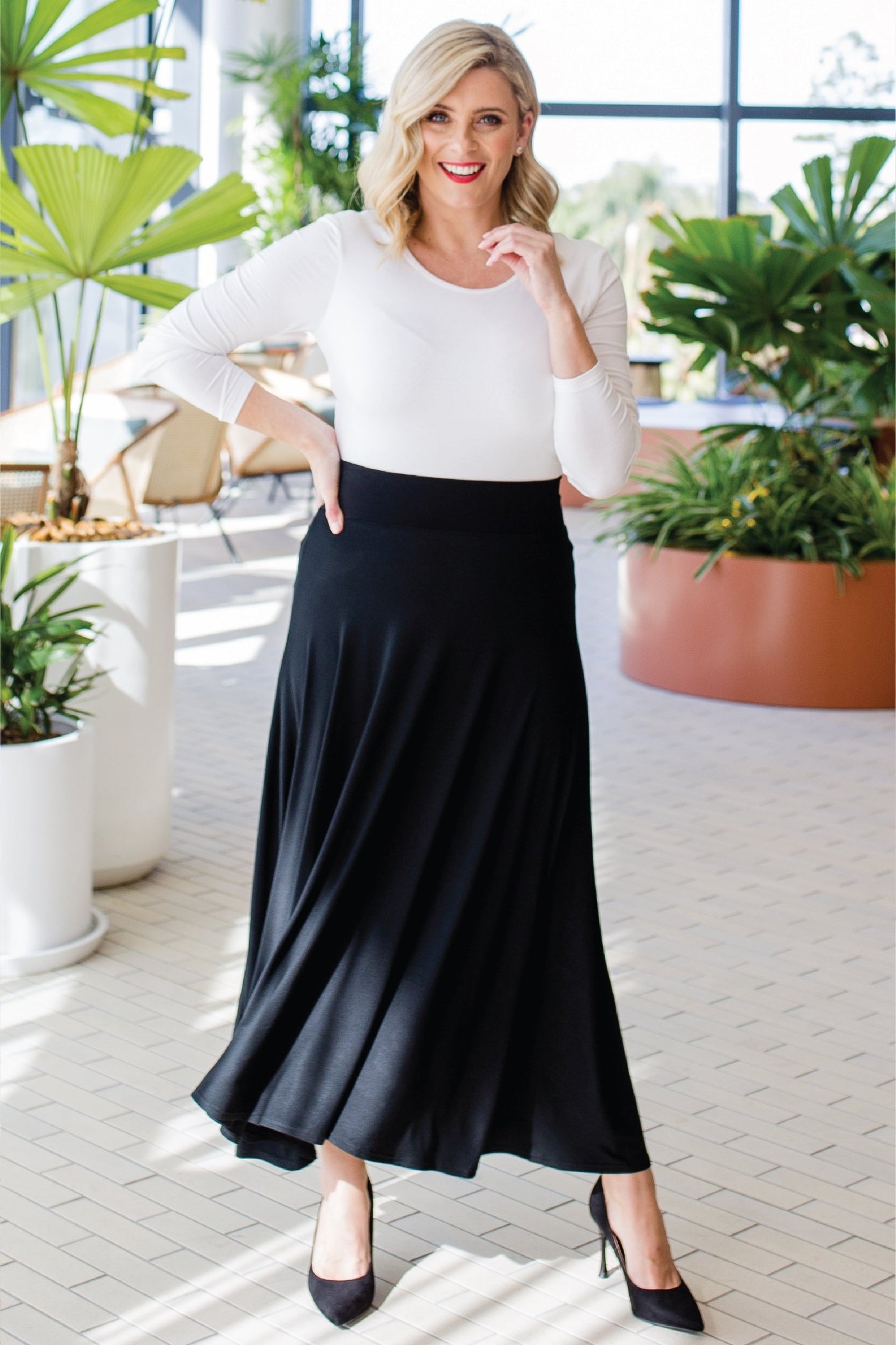 Maiocchi Must Have Bamboo Skirt in black - versatile women’s midi skirt made in buttery bamboo fabric