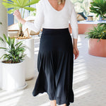 Back view of plain black Must Have Skirt in sustainable bamboo fabric